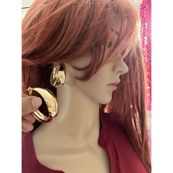 Big gold hoops vintage style earring chunky geometric gold earring , - Picture 6 of 8